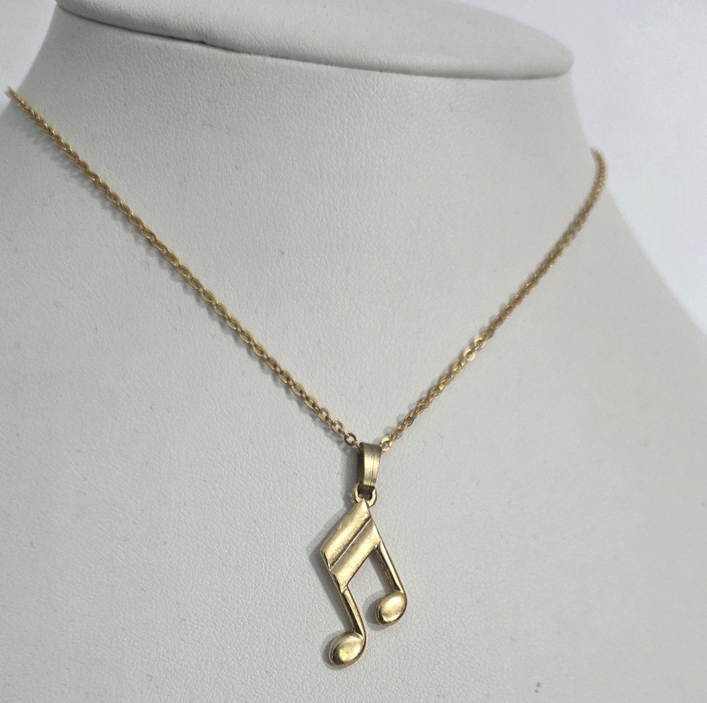 Vintage Gold Tone Chain Musical Note Charm Music Pendant Necklace Made In Korea