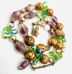 VENDOME Frosted Lavender Givre Glass Beaded Necklace Signed Vintage Jewelry