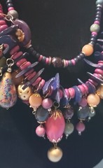 VTG Colored Wooden Beads Necklace Asymmetrical Statement 1990s Pink Blue Boho