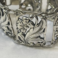 Vtg DANECRAFT Bracelet 925 Sterling 6 Panel Cut Out Floral Repousse 7.25 63.1 Gr