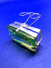 Large Square Faceted Green RS Necklace n Italy 925 Sterling Silver Chain/Setting