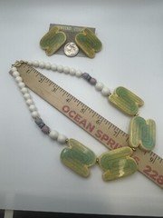 Vintage Artisan Genuine Ceramic Set Deco Style Necklace & Matching Earrings