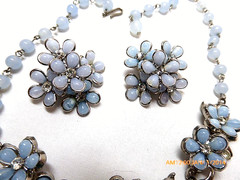 VINTAGE CORO BABY BLUE LUCITE FLOWER CLUSTER NECKLACE and EARRINGS SET