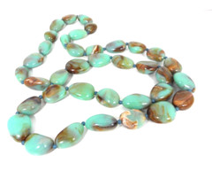 Vtg Beaded Necklace Faux Amazonite Lucite Gemstone December Birthday Chunky Boho
