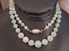 Jade/aventurine icy green gemstone graduated necklace, individually knotted