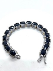 Vintage 90s Silver Tone Black Glass Square Link Bracelet Boho Fashion Jewelry