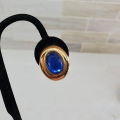 Clip On Earrings Faceted Blue Stone Designer VTG Gold Tone Lightweight with Pads