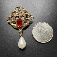 Vtg Victorian Reproduction Costume PIN BROOCH ~ CABOCHON GLASS FAUX PEARL