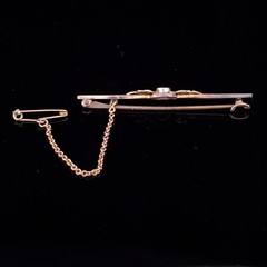 1800s Antique Old Cut Amethyst Pearls 9k Yellow Gold Brooch w Chain English Pin