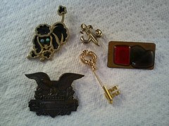 Vintage Unique Porcelain Pin, Poodle, Eagle, Key & Other Pins