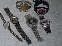 Estate Lot of 6 Silvertone Mixed Metal Clear Black & Pink Plastic Digital & Not
