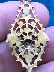 Vintage Peking Glass Necklace Gold Tone Asian Art Deco Estate Jewelry 1930s 18″
