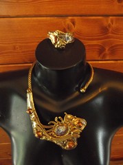 Vintage Brutalist Modernist Mixed Metals Collar Statement Necklace & Bracelet
