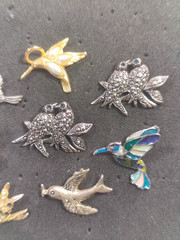 Vintage Bird Brooch Pin Lot 17 Hummingbird Dove Swallow Owl Rhinestone Enamel