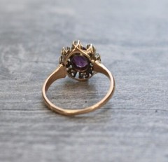 Antique Victorian 14K Gold Rose Cut Diamond Amethyst Engagement Ring Sz 5.75