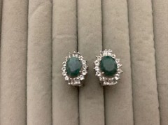 Vintage Sterling Fadi India Labradorite Cabochon & Cubic Zirconia Stud Earrings