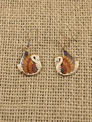 Vintage Cloisonne Enamel Swan Drop Dangle Earrings White Purple Orange Red