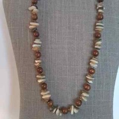 Vintage 70’s Natural Stone Chip & Wood Bead Necklace – 21 inches long