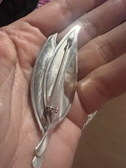 Vintage Silvertone Guilloche Brooch W Modernist Lines Mid-Century Modern Style