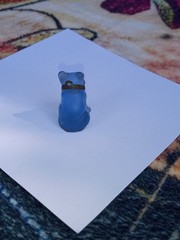 Antique, Vintage Czech Blue Pug, Bulldog Cracker Jack Glass Charm, Prize, 1″