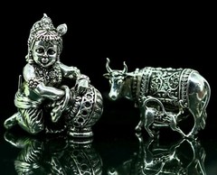 925 sterling silver baby krishna makkhan Gopala kamdhenu cow figurine su229