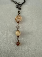Vintage Style Bronze Tone Y Drop Necklace Champagne Amber Beads 22″