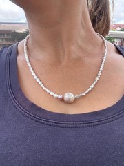 Pastel Pearl Choker Floating Carved Pearl Sterling Silver Handmade Necklace