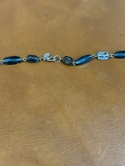 Vintage Blue Glass Beaded Necklace with Opalescent Cameo Style Pendant 15 inches