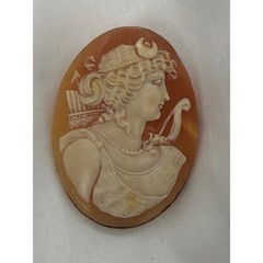 Artemis Diana the Huntress Antique Hand Carved Shell Cameo Loose Oval Cabochon