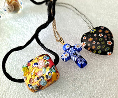 Vintage Art Glass Necklaces Pendant & Earrings Lot Various Materials Art Glass