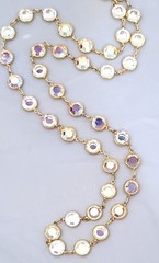 Vintage Aura Borealis Peacock Faceted Round Crystal Necklace Brilliant 35″ Long