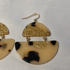 Half Moon Acrylic Resin Wire Earrings Blonde Tortoise Shell Gold Glitter Accents