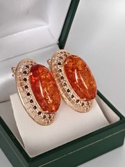 Vintage 1990-s 14 Ct Rolled Gold Large Amber Earrings-Hallmarked 585 RG