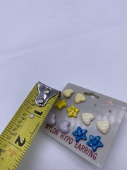 Vintage Earrings 90s Nylon Hypo Earring Studs Hearts Stars Girls New Unused Prop