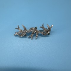 Victorian Style Crystal Bird Silver Tone Brooch Pin