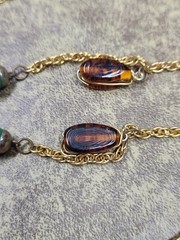 VTG Long Gold Tone Faux Agate & Chrysophase Beads Convertable Lariat Necklace