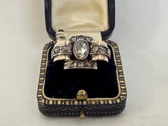 Antique Rare 14k Georgian Rose gold Large Retro Rose Cut Diamond Ring, Sz 7.5
