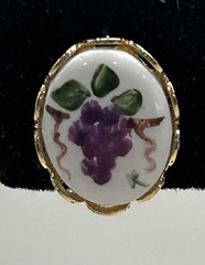 Vintage Purple Grapes Pierced Earrings Hand Painted Enamel Oval Goldtone Dainty