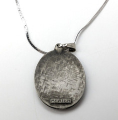 Vintage Blue Flower Pewter Pendant Chain Necklace 30″
