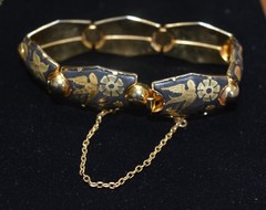 VTG Japanese Damascene Jewelry Set Bracelet Pendant Clip-On Earring INLAY