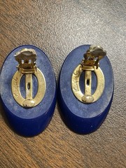 Kai-Yin Lo Signed Earrings Modernist Lapis Blue Clip-on 1.5″ Hong Kong Designer