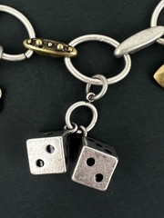 Matte Silver Metal Good Luck Charm Bracelet Dice Shamrock Wishbone Horseshoe 8″
