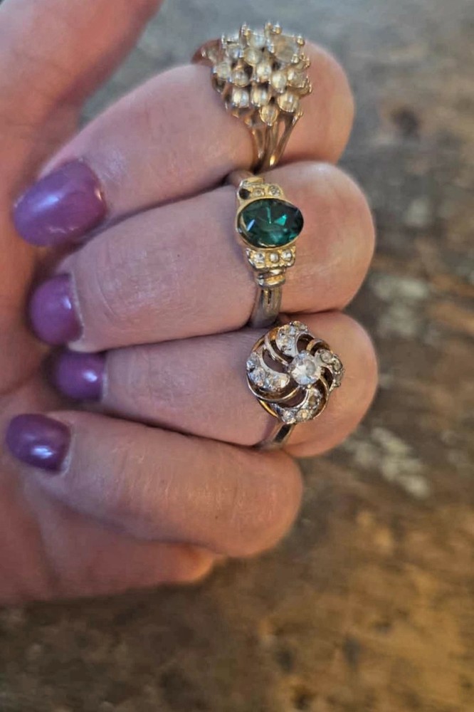 3 Costume Cocktail Jewelry Rings All Missing At Least 1 Stone