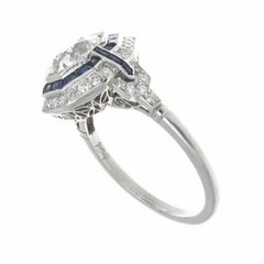14K Gold FN 3.54CT Art Deco Sapphire Halo Lab Created Diamond Ring Vintage Style