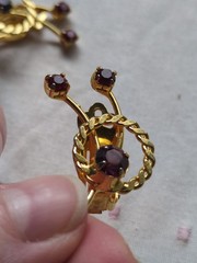 Vintage Gold Tone Garnet Rhinestone Clip On Earrings