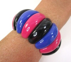 Vintage Avon Chunky Stretch Bracelet Black Blue Fuchsia Pink Art Color 1986