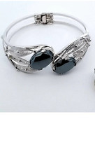 Sorrento Sterling Silver Hematite Filigree Hinged Bangle Bracelet VTG Fairy Core