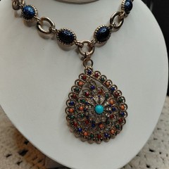 Vtg R.J. Graziano Necklace Estate Statement Colorful Eclectic Rhinestones Chunky