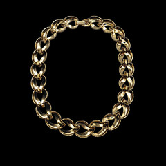 STATEMENT Chunky Chain Link Necklace Collar Length Gold Tone Retro Heart Leaf