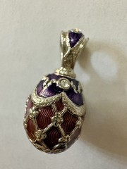 Edgar Berebi St Petersburg Egg Pendant Necklace Limited Edition Enameled Pur/Brn